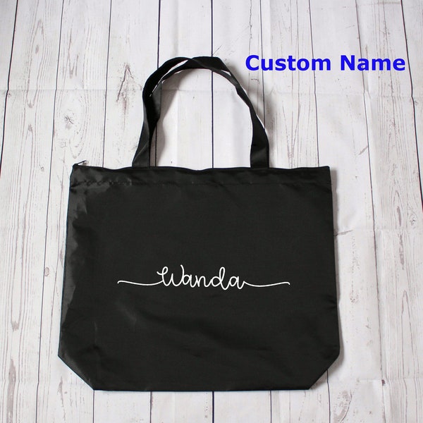 Personalized Lightweight Zippered Tote Bag - Packable, minimalist design perfect for teachers, friends and family, 20 font colour choices!