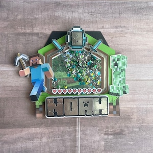 Personalized Green Miner Shaker Cake Topper - Birthday Party - Green Miner Birthday Banner, Name Banner - Custom Favor Party Boxes
