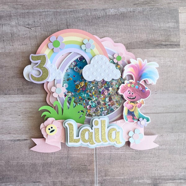 Personalized Pink Queen Cake Topper - Birthday Party - Troll Queen Birthday Banner Name Banner - Custom Favor Party Boxes