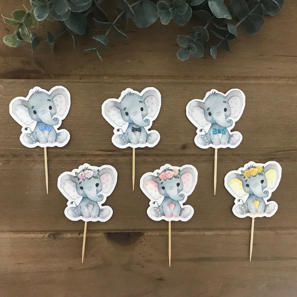 24 Pack Elephant Cupcake Toppers - Gender Reveal Baby Shower Decorations (Pink) - View #5