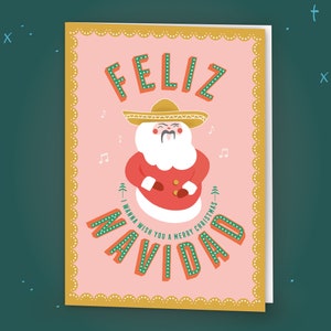 Carte de Noël amusante - Feliz Navidad - Père Noël mignon 2023 - A6/A5/paquet de cartes
