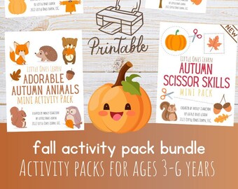 Paquete de actividades de otoño imprimible para niños; Actividades de aprendizaje de otoño para preescolar y jardín de infantes; Divertidas páginas imprimibles