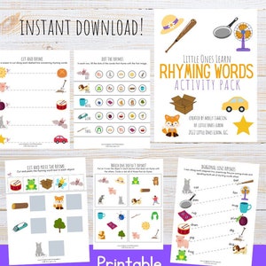 Printable Rhyming Words Activity Pack for Preschool and Kindergarten Kids