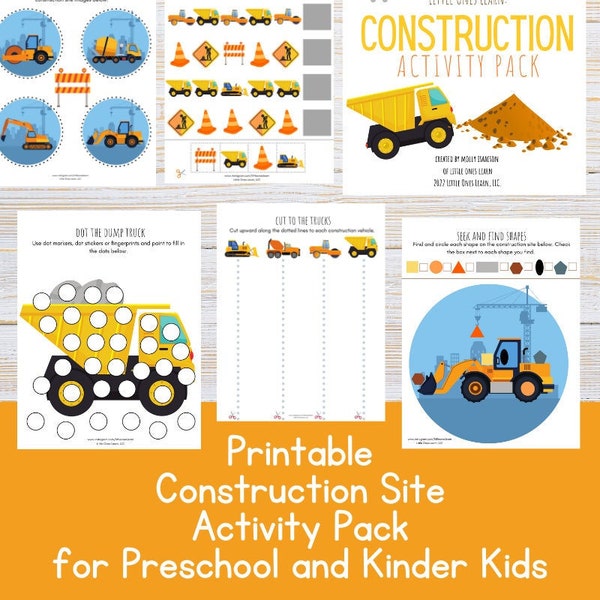 Printable Construction Activity Pack: Construction Site Worksheets for Preschool and Kindergarten Kids