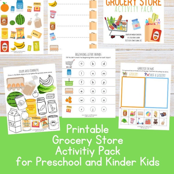 Printable Grocery Store Activity Pack for Preschool and Kindergarten Kids