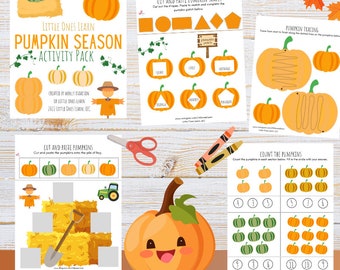 Paquete de actividades imprimible de la temporada de calabazas para niños de preescolar y jardín de infantes; Manualidades y actividades divertidas de otoño y Halloween