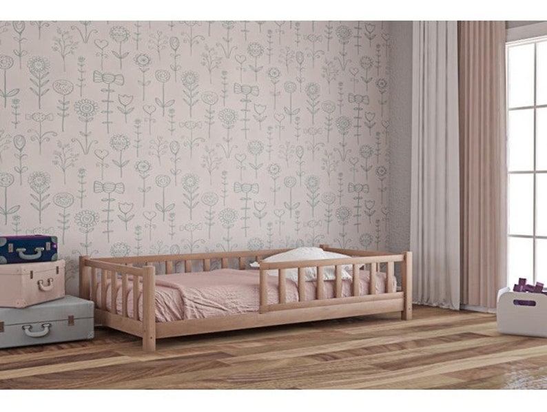 Toddler bed with slats, Montessori bett, Lit cabane, Floor bed,Bodenbett,Platform bed, Kinderbett mit Sicherheitsgeländern,Lit montessori 
