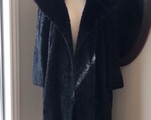 Vintage 1950 39 s 3 4 Length Black Persian Lambskin Duster Coat with Black Mink Fur Collar, By Albert Silver of Beverly Hills, Di Vini . Size M