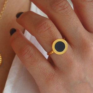 Gold Black Statement ring, Gold chevalier  Adjustable  Ring, Statement gold ring, Fashion  Ring