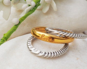 Gold bold ring engraved love for women, Silver Valentine's Love  ring, Lover's ring, Made in Greece,