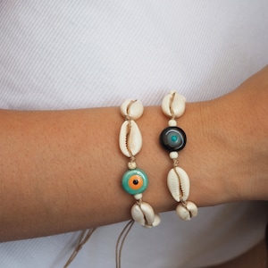 Evil eye with shell bracelet, Cowrie beach bracelet for women, image 3