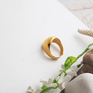 Gold bold ring for women, Gold dome adjustable ring, Statement ring, Shinny ring, Gold wide ring image 5
