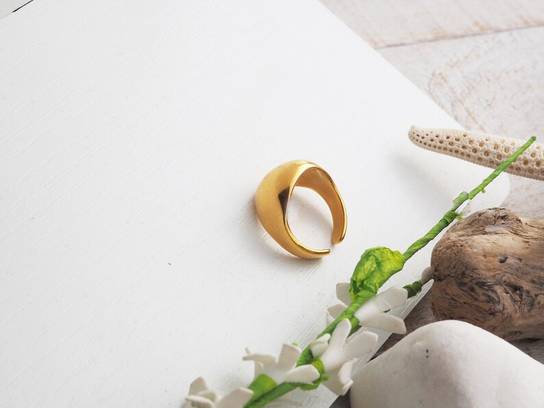Gold bold ring for women, Gold dome adjustable ring, Statement ring, Shinny ring, Gold wide ring image 5