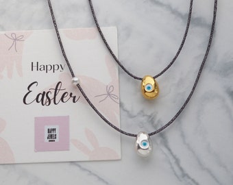 Necklace Easter egg, Evil eye Easter  necklace, Greek Easter egg  pendant, Gold egg evil eye necklace, Silver egg evil eye  necklace