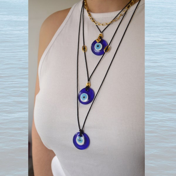 Blue glass evil eye necklace, Nazar eye necklace,  Made in Greece, Protection jewelry for women, Good luck gift