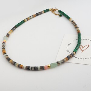 Handmade Multicolor beaded necklace, Fashionable beaded summer jewellery, Summer boho necklace, Dainty beaded necklace, image 2