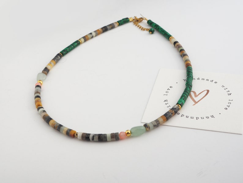 Handmade Multicolor beaded necklace, Fashionable beaded summer jewellery, Summer boho necklace, Dainty beaded necklace, image 2