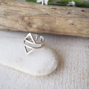 Bohemian geometric silver ring, Cuff Midi ring, Double triangle ring, Statement Silver ring with Wireframe Rhombus image 6