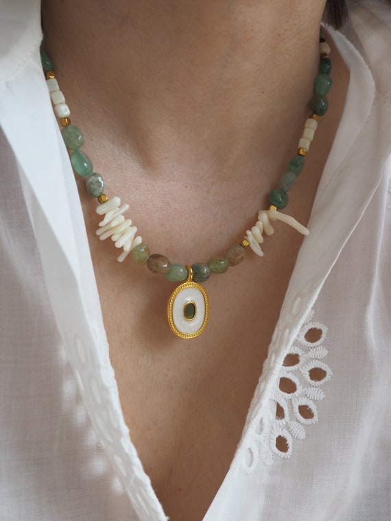 Beaded Gemstone Necklace With Green Aventurine Unique Gemstone