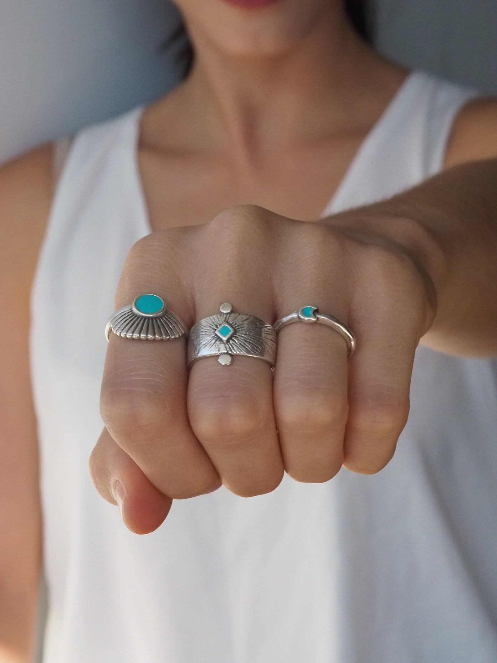 Sunset Sunrise Ring Turquoise Stacking Rings for Women - Etsy