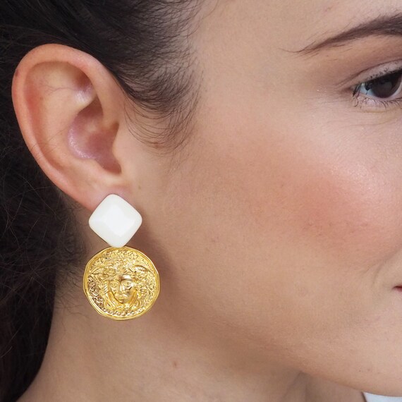 Grecian Style Statement Earrings Gold Medusa Earrings Ancient