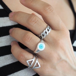 Bohemian geometric silver ring, Cuff Midi ring, Double triangle ring, Statement Silver ring with Wireframe Rhombus image 5