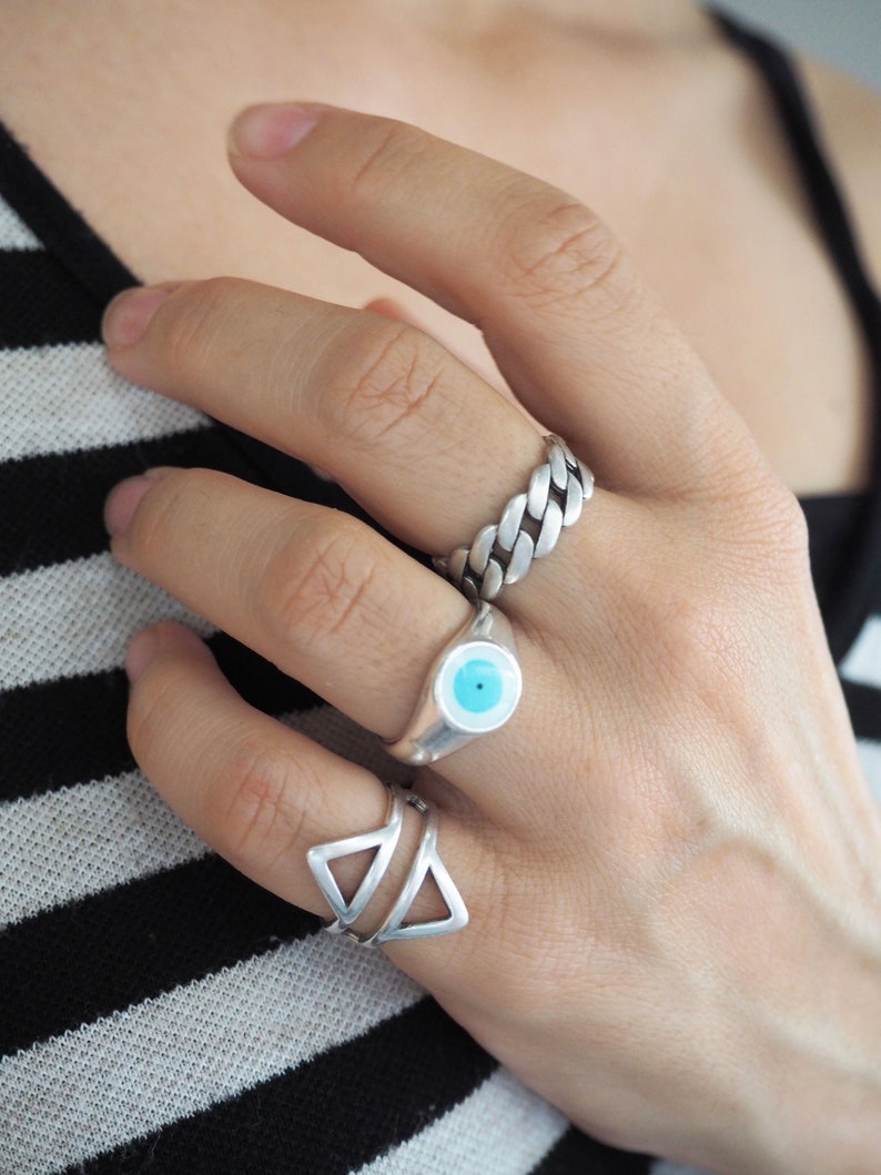 Bohemian geometric silver ring, Cuff Midi ring, Double triangle ring, Statement Silver ring with Wireframe Rhombus image 5