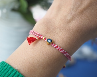 Greek March bracelet, Evil eye Martis bracelet, Martisor, Red and white bracelet, Μάρτης, Greek traditional, Spring bracelet