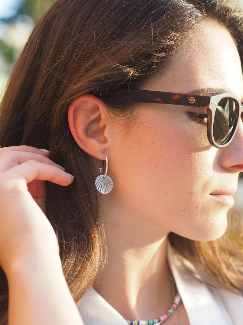 Silver ancient coin boho earrings gift for her, Ethnic silver hoop earrings, Free spirit woman earrings, image 3