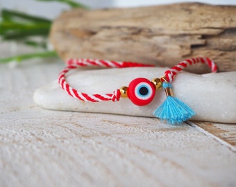 Evil eye Martis bracelet, Greek March bracelet, Martisor, Red and white bracelet , Μάρτης,