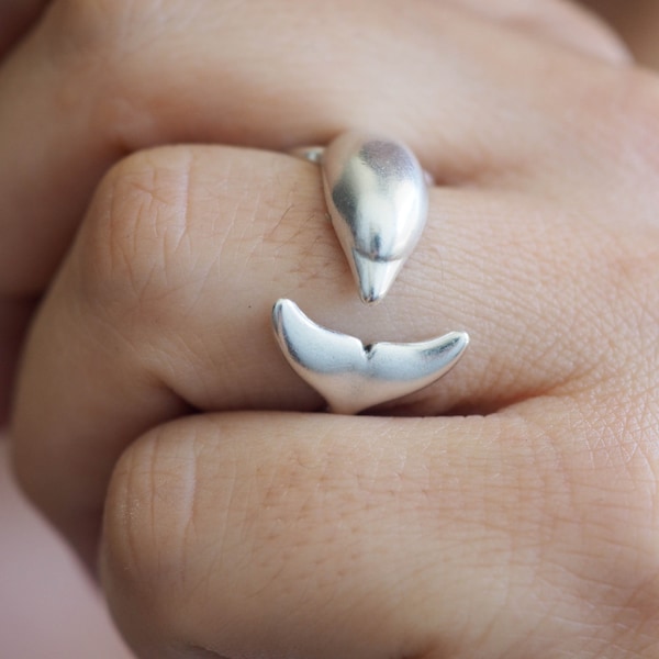 Bague dauphin en argent, cadeau pour les amoureux de l'océan, bague d'été, bijoux animaux marins, cadeau pour elle, bague réglable, bague empilable