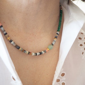 Handmade Multicolor beaded necklace, Fashionable beaded summer jewellery, Summer boho necklace, Dainty beaded necklace, image 10