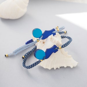 Greek Evil Eye Bracelet: Blue Tsarouchi Shoe, Adjustable Protection Jewelry