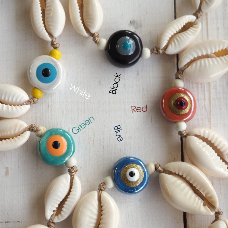 Evil eye with shell bracelet, Cowrie beach bracelet for women, image 4