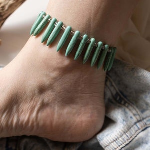 Turqoise spikes boho anklet, Handmade  Needles beach anklet, Chunky turquoise  anklet jewellery, Statement anklet