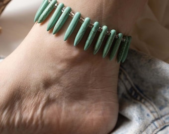 Turqoise spikes boho anklet, Handmade  Needles beach anklet, Chunky turquoise  anklet jewellery, Statement anklet