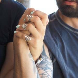 Bohemian geometric silver ring, Cuff Midi ring, Double triangle ring, Statement Silver ring with Wireframe Rhombus image 4