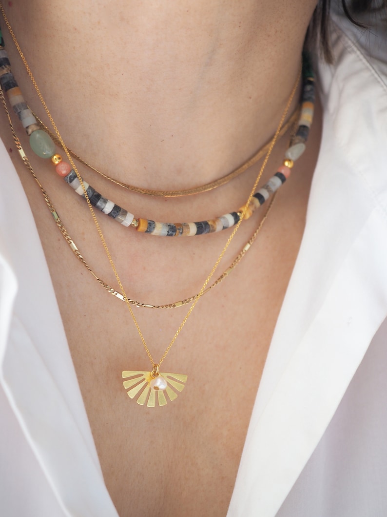 Handmade Multicolor beaded necklace, Fashionable beaded summer jewellery, Summer boho necklace, Dainty beaded necklace, image 4