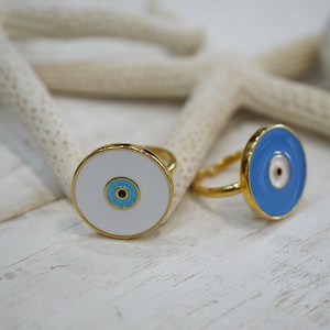 Greek evil eye ring, Blue evil eye round ring, Summer Greek islands jewelry, Made in Greece, Mykonos ring, Santorini ring,