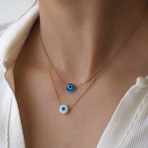 Tiny Evil Eye Necklace, Gold evil eye choker, Blue eye necklace, Protection jewelry gift for her