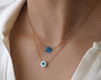 Tiny Evil Eye Necklace, Gold evil eye choker, Blue eye necklace, Protection jewelry gift for her