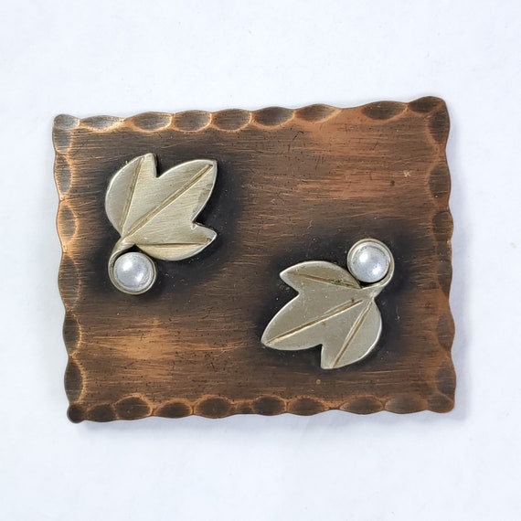 Rebajes Copper & Silver Plated Leaf Brooch - image 1