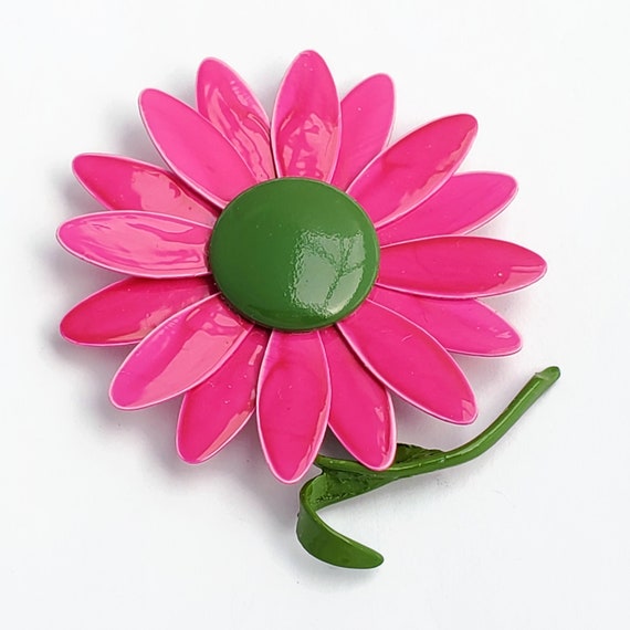 1960s Bright Pink & Avocado Green Enamel Flower Po