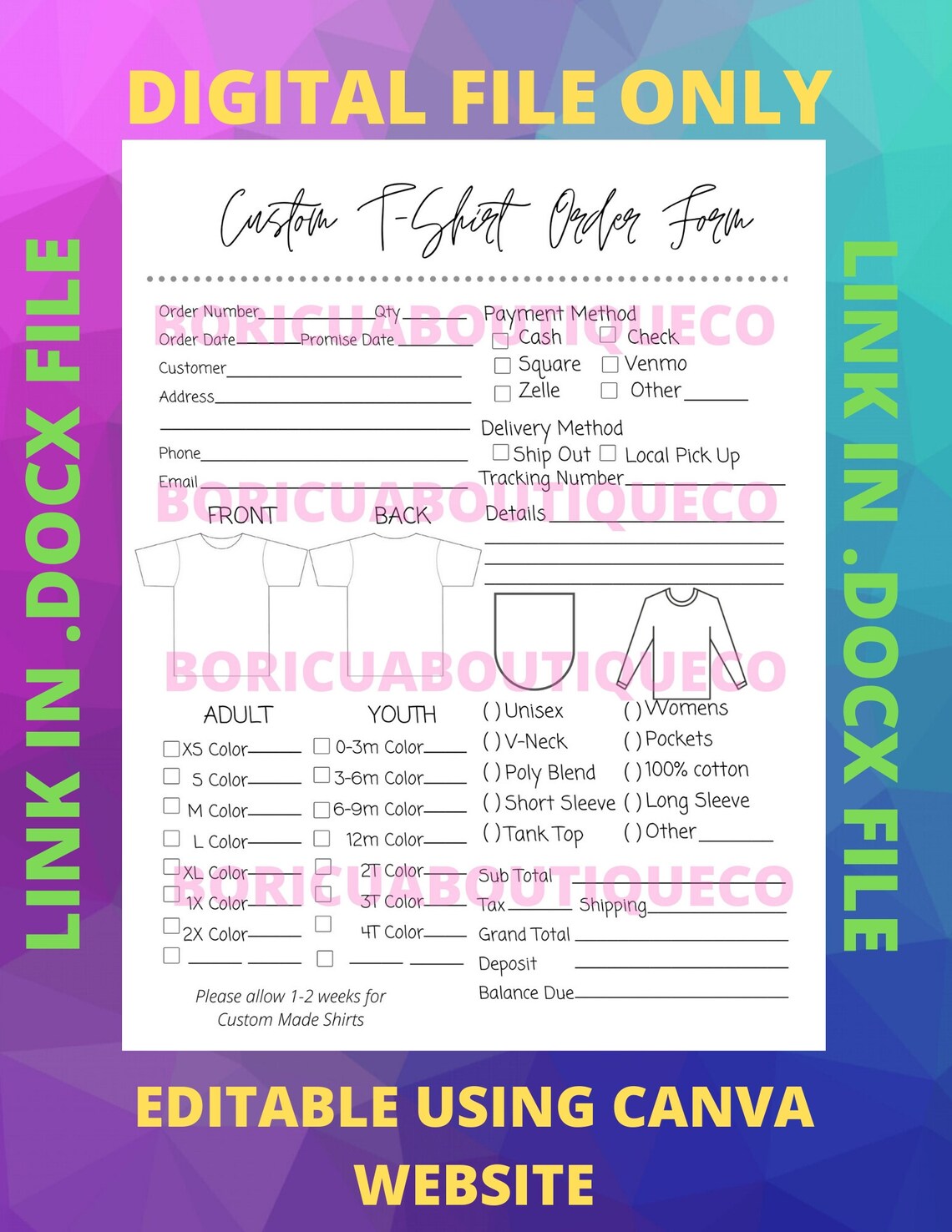 Download Editable T-Shirt Order Form Template Canva Canva Templates ...