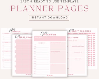 Pink Minimalist Digital Planner Pages, Digital Planner Pages, Ipad Planner, Daily planner pages, Monthly goals tracker, Planner Bundle