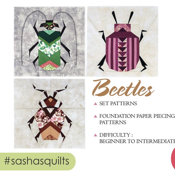 Beetles / SET 3 quilt block beetle patterns / PDF pattern / Paper piecing quilt patterns