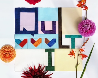 Quilt love / PDF pattern / Paper piecing pattern / Quilt block / Letters / Hearts