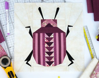 Quilt block purple beetle / PDF pattern / Paper piecing quilt patterns / Beetle pattern / Patchwork Pattern / Modern quilt pattern