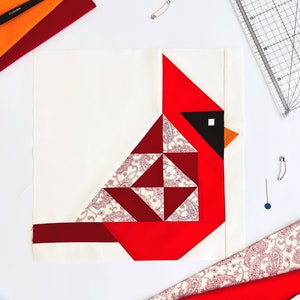 Cardinal quilt pattern / PDF pattern / Foundation Paper Piecing / FPP Pattern / Bird