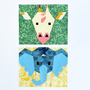 African animals / Set of 2 animal patterms / Elephant / Giraffe / FPP quilt patterns / PDF pattern / My zoo